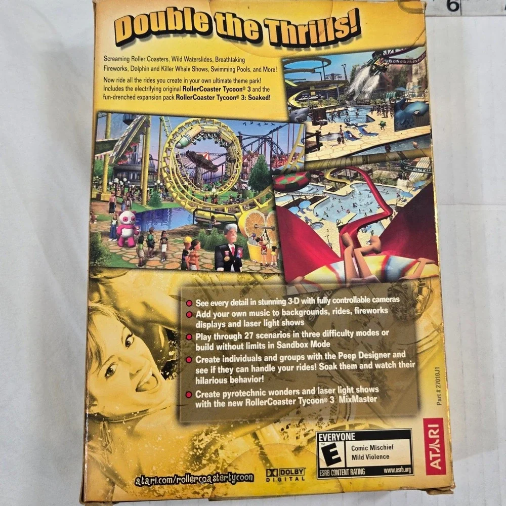 RollerCoaster‎ Tycoon 3 Gold PC CD-ROM 2005 Big Box Vintage Atari Soaked (CIB)